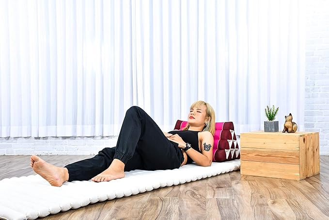 Leewadee Triangle Cushion – Comfortable Backrest for TV or Reading, Incline Pillow for Relaxing Made of Kapok, 20 x 13 x 13 inches, Auburn Pink - Bloomnest