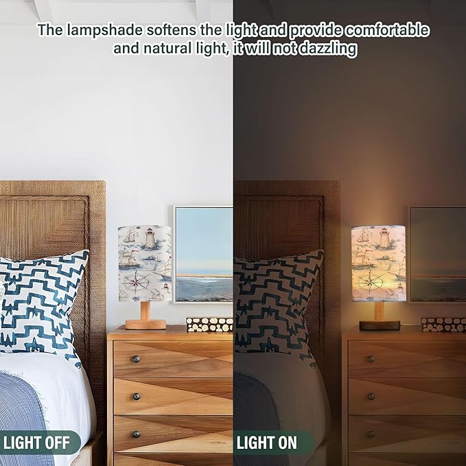 Sea Map Nautical Table Lamp with USB Port Night Light Bedroom Lamps for Nightstand Living Room Dorm Home Office Desk - Bloomnest