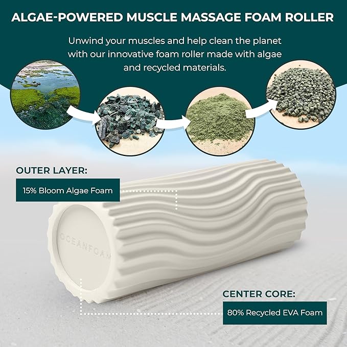 Oceanfoam Sweet Spot Medium Exercise Foam Roller 14"x5.5" – Medium Density Foam Roller for Physical Therapy, Deep Tissue Massage, Yoga, Pilates, Classic Exclusive Wave Texture (Natural) - Bloomnest