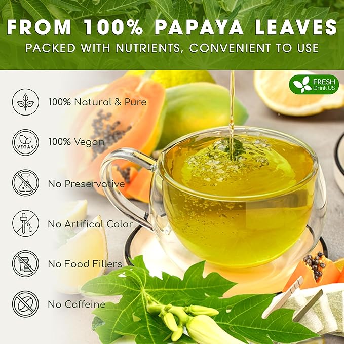 FreshDrinkUS, Premium 75 Papaya Leaf Tea Bags, 100% Natural & Pure from Papaya Leaves. Loose Leaf Papaya Herbal Tea. Made with Natural Material Tea Bags. No Sugar, No Caffeine, No Gluten, Vegan. - Bloomnest