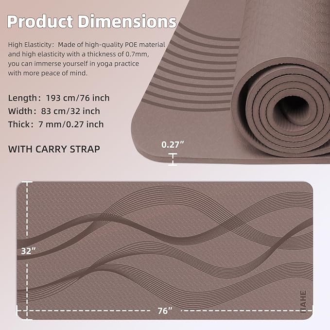 Yoga Mat High Density Exercise Mat, 76"x32"x0.27"Thick Wide & Large Yoga Mat for Women Men, Professional POE Workout Mat for Yoga, Pilates, Fitness & Stretching - Bloomnest