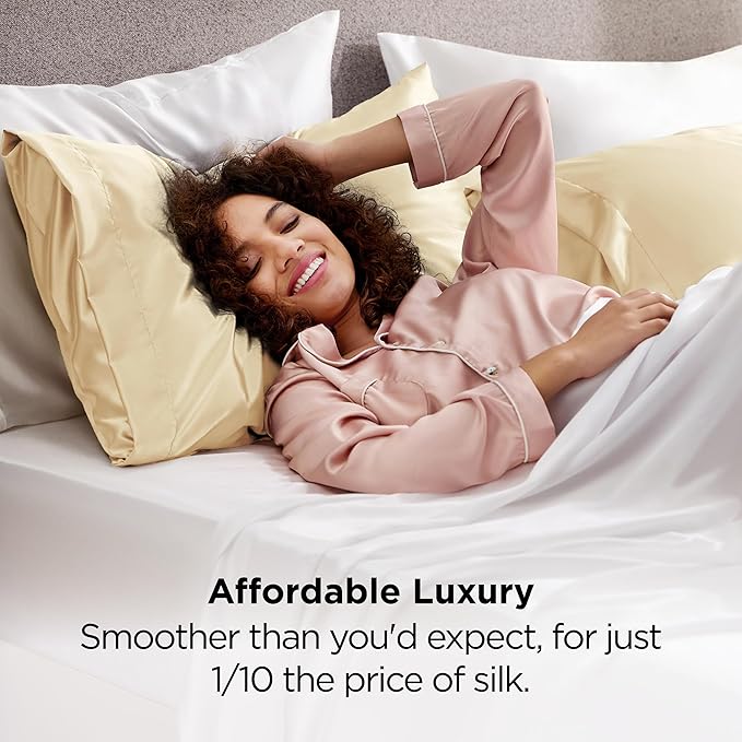 Bedsure Satin Pillowcase for Hair and Skin Queen - Champagne Gold Silky Pillowcase 2 Pack with Envelope Closure, Similar to Silk Pillow Cases, Gifts for Women Men, 20x30 Inches, 2pcs - Bloomnest