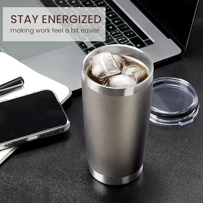 MEWAY 20oz Tumbler 8 Pack Double Wall Vacuum Insulated Travel Mug Bulk, Stainless Steel Tumblers with Lid and Straw, Durable Powder Coated Coffee Cups for Cold & Hot Drinks (Cold Gray, 8) - Bloomnest
