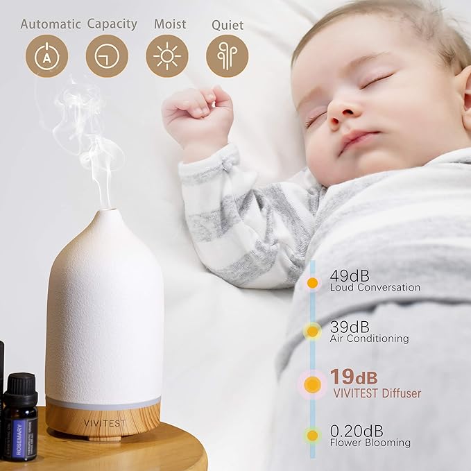 VIVITEST 200ML Ceramic Essential Oil Diffuser,Stone Essential Oil Diffuser,Ultrasonic Aromatherapy Diffusers for Home