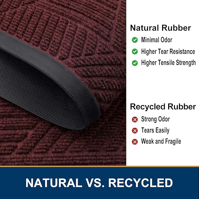 Smiry Front Door Mat Outside Entrance, Heavy Duty Sturdy Natural Rubber Doormat, Trap Dirt and Moisture, Easy Clean Low Profile Mats for Indoor Outdoor Entry, Irregular Triangle (47x24, Dark Red) - Bloomnest