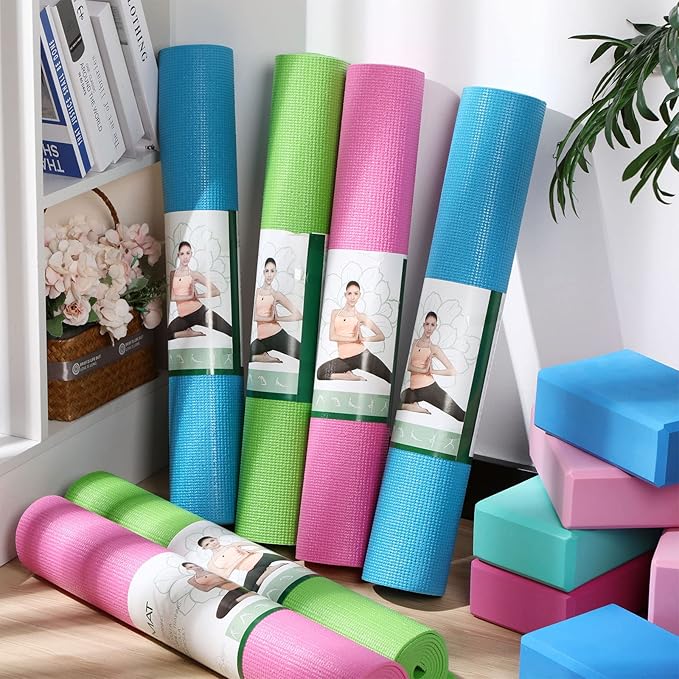 Amylove 12 Pieces Yoga Mats Bulk 68x24x0.12 Inch Exercise Non Slip Fitness Workout Mats for Women Men Home Workout Gym Yoga - Bloomnest