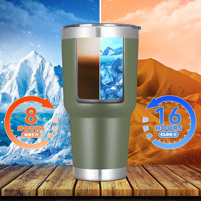 DOMICARE 30 oz Tumbler with Lid and Straw, Stainless Steel Tumblers Bulk, Insulated Vacuum Double Wall Travel Coffee Mug, Durable Powder Coated Tumbler Cups (Army Green, 12) - Bloomnest