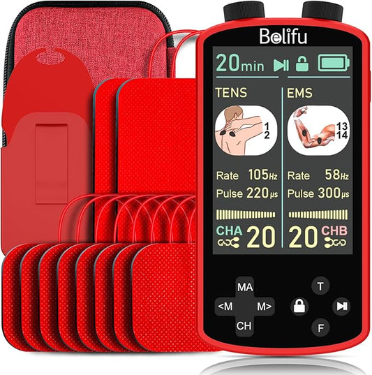 TENS EMS Unit Muscle Stimulator for Pain Relief Therapy - 4 in 1 TENS & EMS & Relax & Custom Frequency + Pulse - Muscle Massager 36 Modes 20 Intensity, Memory & Favorites Function with 600mAh Battery - Bloomnest