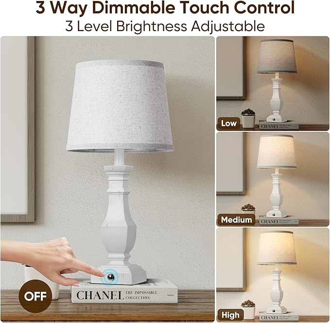 ROTTOGOON Dimmable Table Lamps Set of 2, Rustic Farmhouse Table Lamps for Living Room Bedroom, Bedside Desk Lamps for end Tables, Touch Lamps for nightstand, 9W Bulbs Included, 22", White - Bloomnest