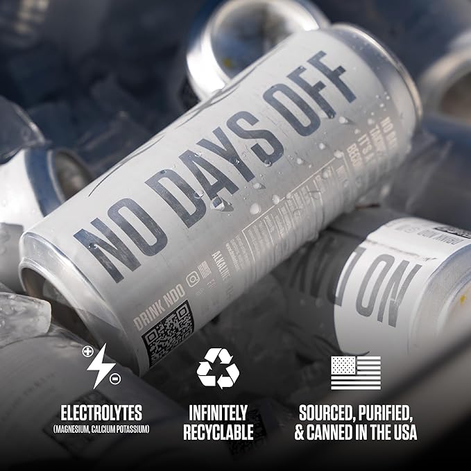 NO DAYS OFF Premium Water - 12 Pack, 16 fl oz, Still - 8.1pH Alkaline Ultra-Purified Reverse Osmosis with Electrolytes & Minerals - Calcium, Magnesium, Potassium - BPA-free 100% Recyclable Cans