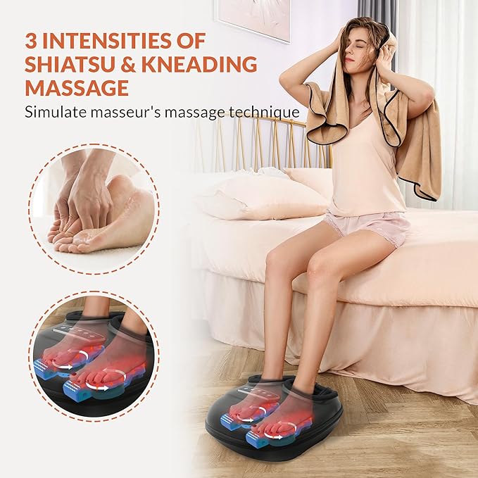 CILI Shiatsu Foot Massager Machine with Heat,Electric Heated Feet Massager for Plantar Fasciitis, 3 Kneading & 3 Compression,Up to Size 13, Gifts for Dad Men - Bloomnest