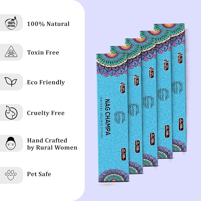 Raajsee Nag Champa Incense Sticks (180 gm), 100% Pure Organic Natural Hand Rolled Free from Chemicals - Nag Champa Incense is Perfect for Aromatherapy, Cleansing, Meditation (Pack of 12) - Bloomnest