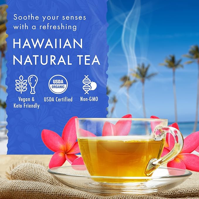 Hawaiian Natural Tea Organic Mahina Chamomile Tea with Passionflower & Valerian Root - Caffeine Free, Herbal, Antioxidant-Rich, For Calming, Wellness, Bedtime, Anxiety & Stress - 60 Bags - Bloomnest