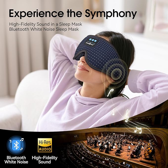 MUSICOZY White Noise Sleep Mask Headphones with 16 Soothing Sounds, Bluetooth Sleep Mask 3D Wireless Music Sleeping Headphones for Side Sleeper - Bloomnest