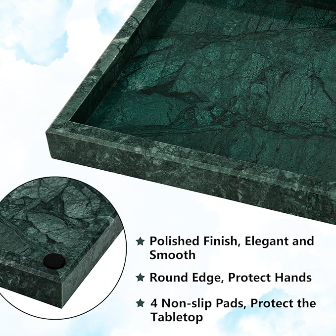 Real Natural Marble Tray for Bathroom, Vanity, Kitchen and Desktop, Rectangle Genuine Marble Stone Tray for Jewelry, Cosmetics, Candles, Lotion, Perfume and Home Decor