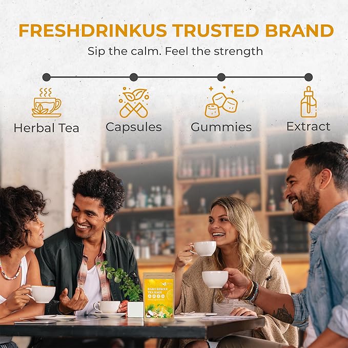 FreshDrinkUS, Premium 40 Tea Bags Daily Rescue Lemon Ginger Tea - 9 Superherbs – 100% Natural Ingredients, Tea Mix for Wellness Boost - Shelf-Stable, Caffeine-Free, Sugar-Free, Vegan - Bloomnest