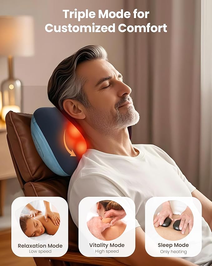 COMFIER Cordless Neck and Back Massager with Heat, Rechargable Massage Pillow for for Neck,Back & Shoulder,Deep Tissue Kneading Back Massager for Home Office,Gifts for Dad,Mom - Bloomnest