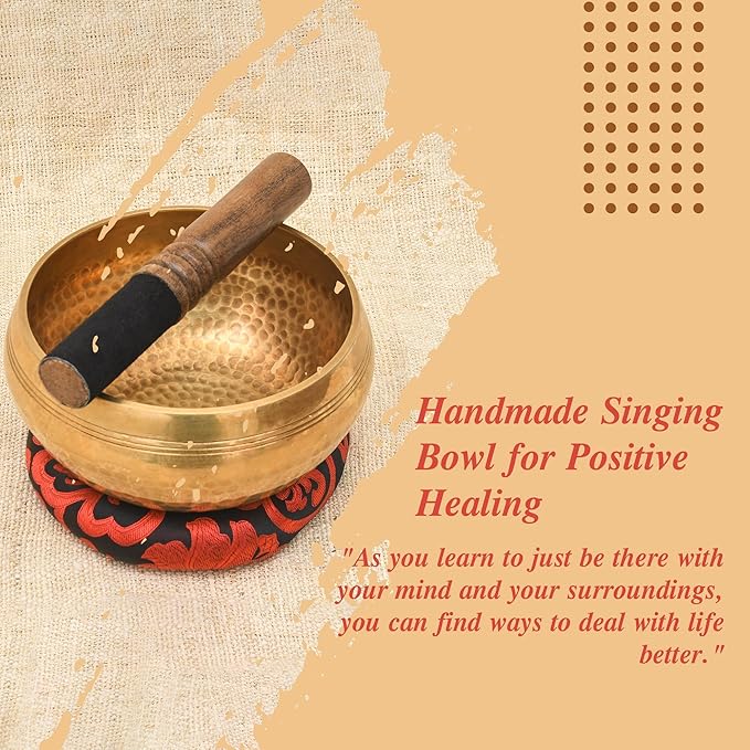 Tibetan Singing Bowl Set - Authentic Cuencos Tibetanos for Sound Healing, Meditation & Chakra Balancing - Includes Cushion, Mallet-Unique Spiritual Gifts for Women and Men (Bronze 7.5") - Bloomnest
