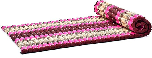 Leewadee - Kapok Roll Mat – Handcrafted Folding Sleep & Relaxation Mattress from Thailand, Ideal as Guest Bed, Camping Mat, Yoga Mat or Traditional Futon, 75 x 39 inches, Auburn Pink - Bloomnest