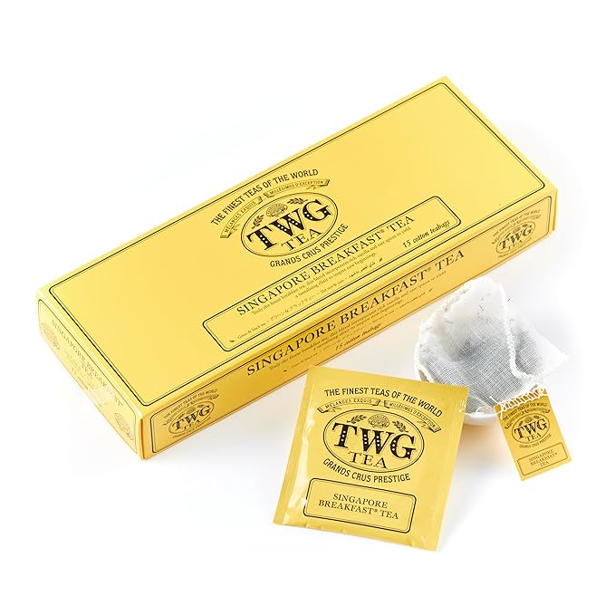 TWG Tea | Singapore Breakfast Tea | Black Tea & Green Tea | Vanilla & Spices | 15 Hand Sewn Cotton Tea Bags| Gift Set - Bloomnest