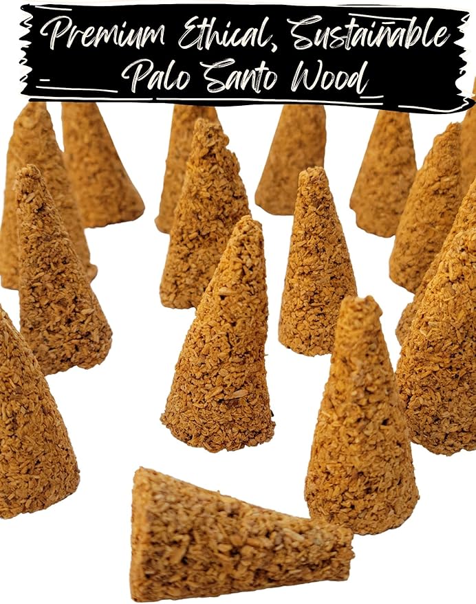 Palo Santo Cones 24 Pack w/Storage Bag, 100% Pure Wood Palo Santo Incense Cones Holy Wood Powder Ground Palo Santo Sticks, Bursera Palo Santo Smudge Cone Incense Bulk Set (Palo Santo Wood Cones - 24) WorldlyFinds
