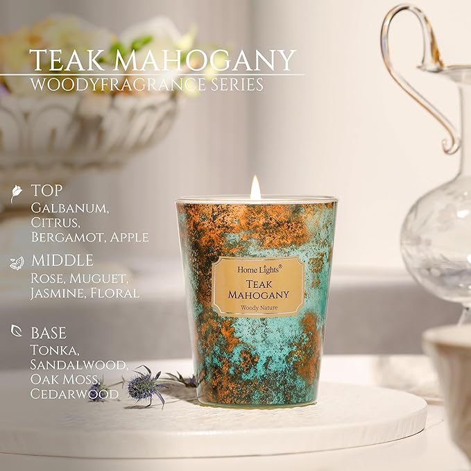 HomeLights Large jar Candle | 1-Wick Long-Lasting Scented Candles, 6.7oz Natural Soy Wax Candle for Home Scented, Industrial Chic Gifts for Women & Men, Teak Mahogany - Bloomnest