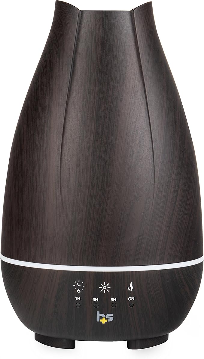 HealthSmart Essential Oil Diffuser, Cool Mist Humidifier and Aromatherapy Diffuser with 500ML Tank Ideal for Large Rooms, Adjustable Timer, Mist Mode and 7 LED Light Colors, Brown - Bloomnest
