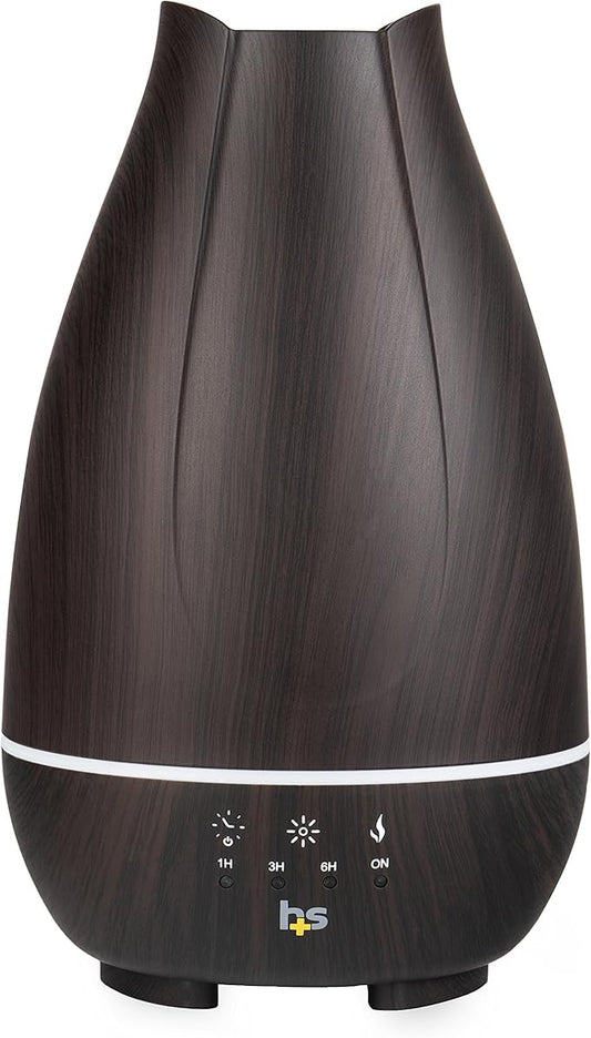 HealthSmart Essential Oil Diffuser, Cool Mist Humidifier and Aromatherapy Diffuser with 500ML Tank Ideal for Large Rooms, Adjustable Timer, Mist Mode and 7 LED Light Colors, Brown - Bloomnest