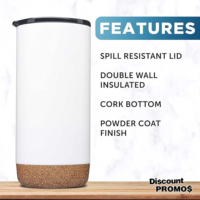 DISCOUNT PROMOS Travel Tumblers with Cork Bottom 16 oz. Set of 10, Bulk Pack - Double Wall Insulated, Matte Finish, Perfect for Iced Coffee, Soda, Other Beverages - White - Bloomnest