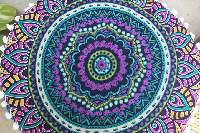 INDIAN CRAFT CASTLE ICC Floor Pillows & Cushion Covers Decorative Hippie Mandala Pouf Pillow Covers Seating Meditation Cushion Cover Large Boho Ottoman Case Pillowcase Couch New Pink, 16" Round - Bloomnest