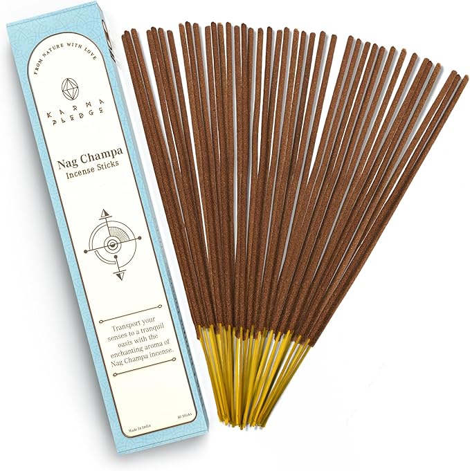 Nag Champa Incense Sticks, Organic Hand Dipped Incense, Natural Herbs & Aromatic Ingredients, Contain 40 Sticks Inside, Burn Time 45-60 Min, Spiritual Gifts, Incense by Karma Pledge KARMAPLEDGE