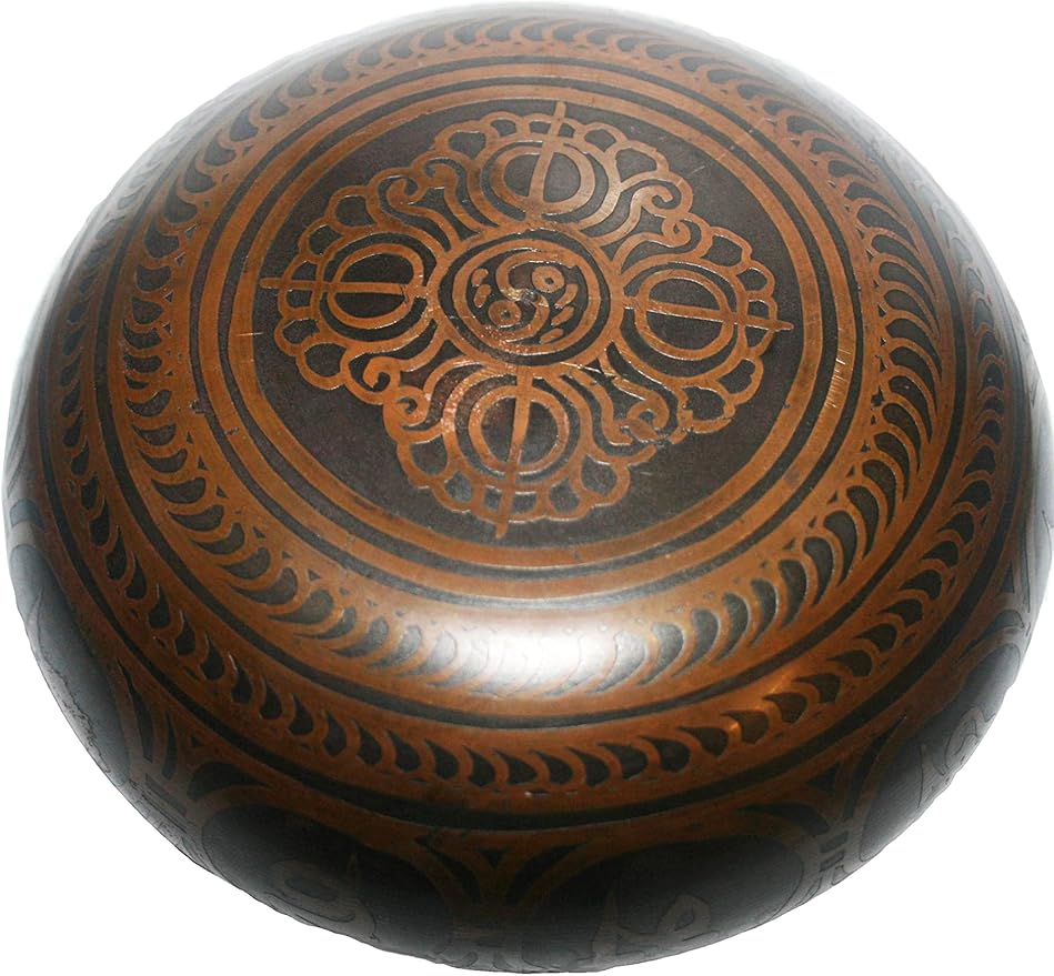 3388 SB Tibetan Auspicious Symbol Singing Bowl Set ~ Mallet Cushion Meditation Chakra Healing Prayer Yoga Mindfulness (SB-3388-G) - Bloomnest