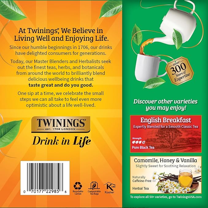 Twinings Irish Breakfast Black Tea Individually Wrapped Bags, 100 Count (Pack of 1), Flavourful, Bold, and Robust, Caffeinated, Enjoy Hot or Iced, 100 Teabags - Bloomnest