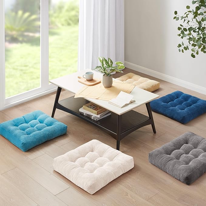Degrees of Comfort Meditation Floor Pillow, Square Large Pillows Seating for Adults, Tufted Corduroy Cushion for Balcony Bedroom Tatami Living Room, Beige, 22x22 Inch - Bloomnest