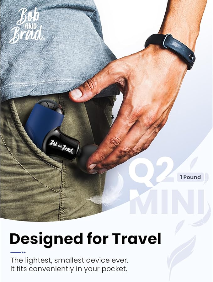 BOB AND BRAD Q2 Mini Massage Gun, Pocket-Sized Deep Tissue Massager, Portable Percussion Muscle Massager, Ultra Small & Quiet Muscle Massage Gun with Carry Case - Blue - Bloomnest