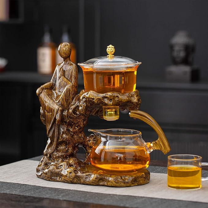 Semi Automatic Teapot Set, Glass Teapot Set with Strainer Kungfu Tea Sets (Meditation-brown) - Bloomnest