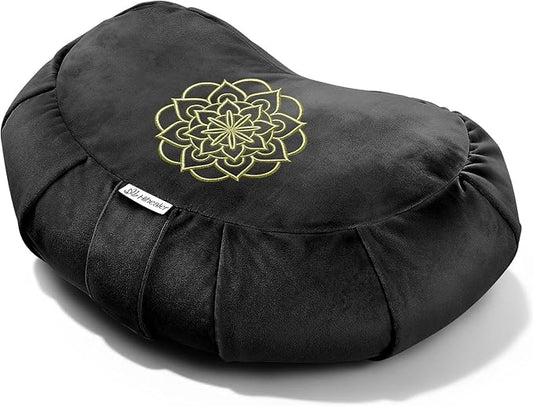 Premium Meditation Cushion - Comfortable Floor Pillow for Adult Traditional Crescent Meditation Pillow Yoga Buckwheat Bolster (Black) - Bloomnest