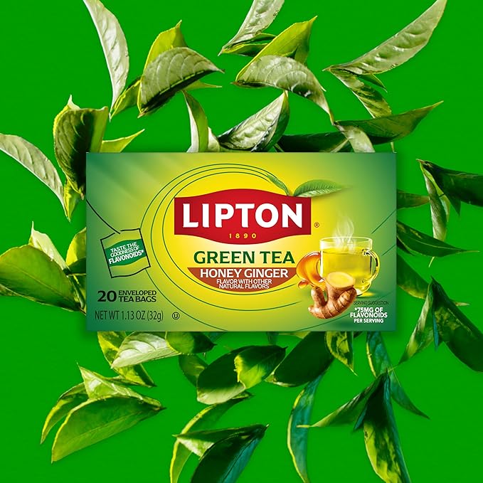 Lipton Honey Ginger Green Tea Bags 20-Count Flavored Unsweetened Hot or Iced Tea with Caffeine Flavonoids Natural Zesty Ginger Honey Aroma Rainforest Alliance Certified - Bloomnest
