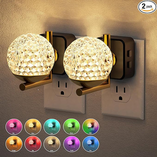 JandCase LED Night Light, 3000K Warm White & RGB Color Changing Night Lights Plug into Wall, Dusk to Dawn Light Sensor, 180° Rotatable Plug in Nightlights for Bathroom, Bedroom, Hallway 2 Pack - Bloomnest