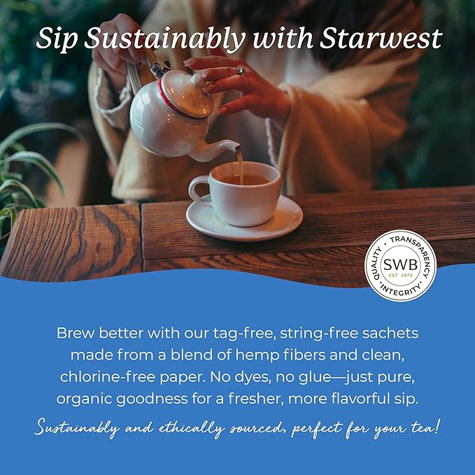 Starwest Botanicals Organic Evening Rest Tea - Caffeine Free Herbal Tea Blend for Sleep, Contains Chamomile & Lemon Balm, String Free Sachets, USDA Organic, Non GMO - Bulk Pack, 100 Tea Bags - Bloomnest