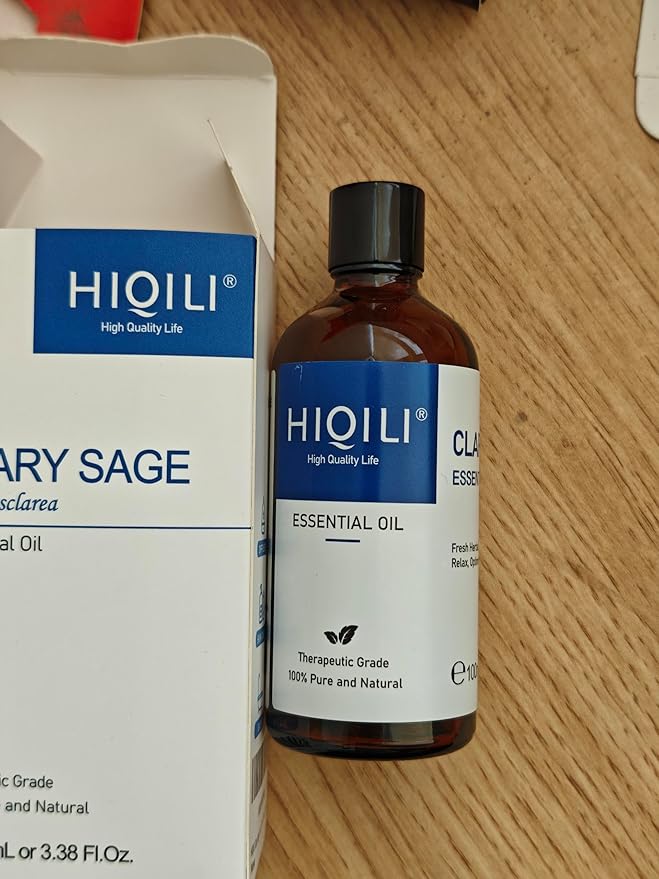HIQILI Clary Sage Oil Essential, Herbal Sooth Aroma in Diffuse, Meditation, Calming Sleep at Bedtime, Body Massage, Moisturize Skin, DIY Deodorant Spray - 100ML - Bloomnest
