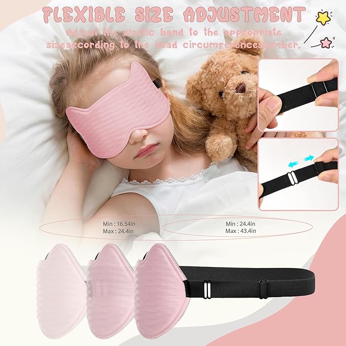 Kids Sleep Mask Eye Mask: 3D Contoured Cup Sleeping Masks, Blindfold with Adjustable Strap, Kids Eye Cover for Boys, Girls, Teens, Pressure-Free with Memory Foam Face Mask for Sleeping (Pink) - Bloomnest