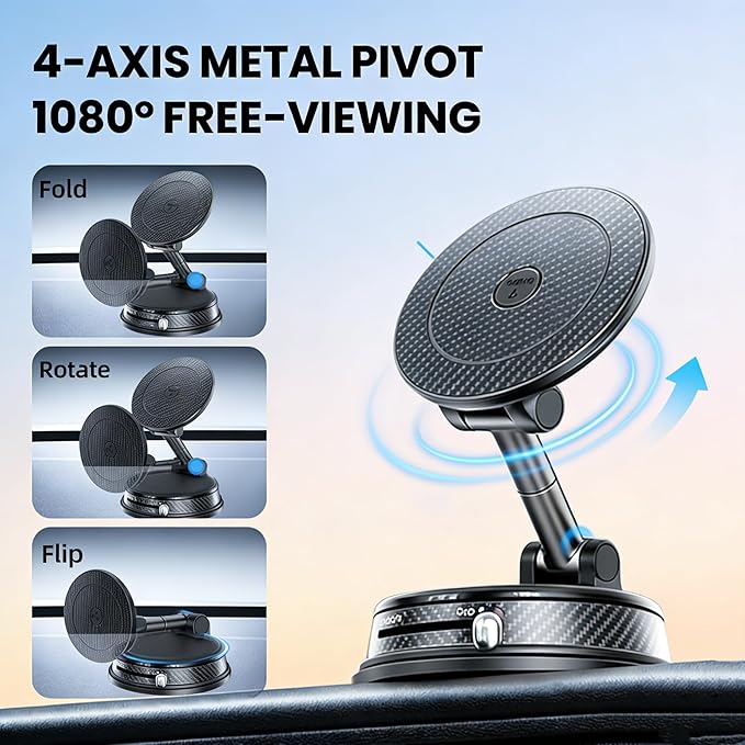 MagSafe Car Mount with Aroma Diffuser, 2-in-1 Magnetic Phone Holder for Car Dashboard, Strong Suction, 360° View, Compatible with iPhone 17/16/15/14/13/12 & All Phones (Black) - Bloomnest