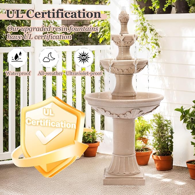 MAGIC UNION Outdoor Garden Water Fountains, 48.4''H Italian Style Fountains and Waterfalls Outside, 3-Tier Large Bubbler Cascading Indoor Floor Water Fountain Features with Pump for Home Yard Decor - Bloomnest