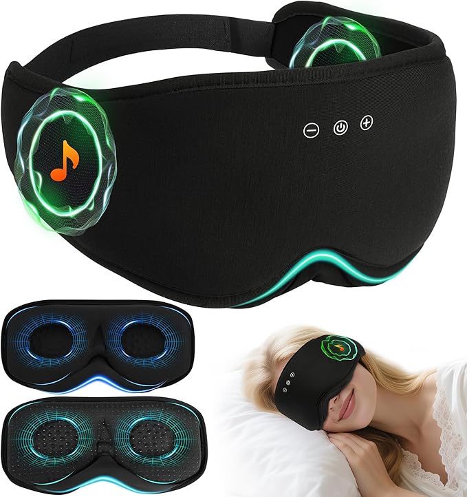 LC-dolida Bamboo Cotton Bluetooth Sleep Mask, 2 in 1 3D Soft Sleep Mask with Sleep Headphones, Sleep Eye Mask with Timming Setting, Blackout Sleeping Mask for Side Sleepers, Women Men, Black - Bloomnest