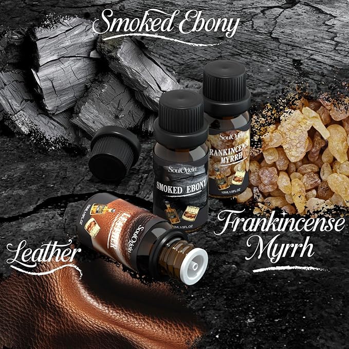 Gentleman Fragrance Oils Set, Essential Oil for Diffuser, Diffuser Oil, Use for Soap Candle Making, Sandalwood, Cedar, Rum, Leather, Smoky Oud, and Frankincense & Myrrh - Bloomnest