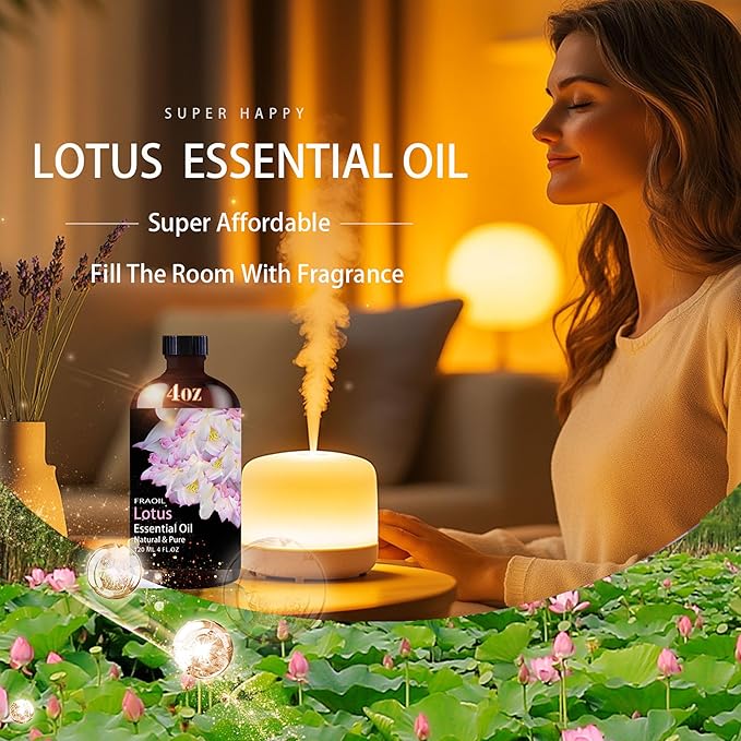 Lotus Essential Oil, Lotus Oil 4 Fl Oz 120ML for Diffuser Humidifier Yoga Cleaning DIY Candle Soap Making Perfume Gift for Women Essential Oils - Bloomnest