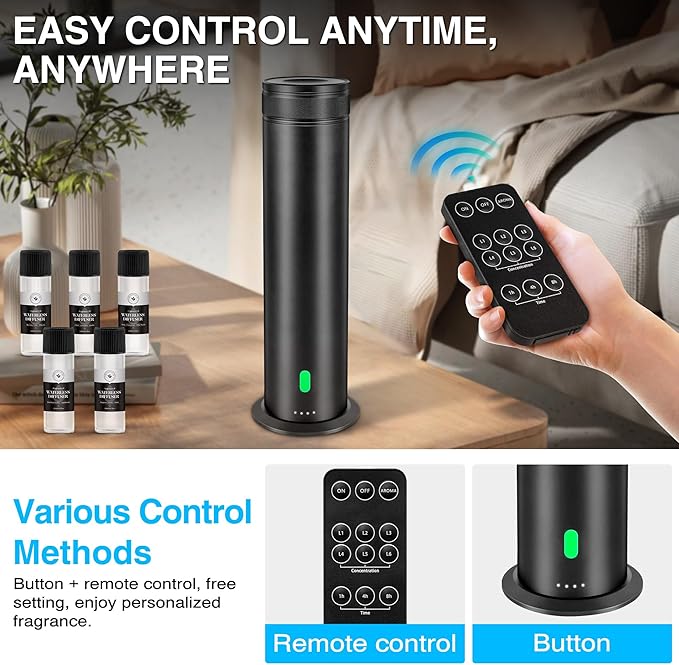 Waterless Scent Diffuser Starter Kit - Suitable for Home and Hotel Series Air Diffuser, 800 Square Inches of Coverage, 5 Kinds of Scented Essential Oils, Remote Control - Bloomnest