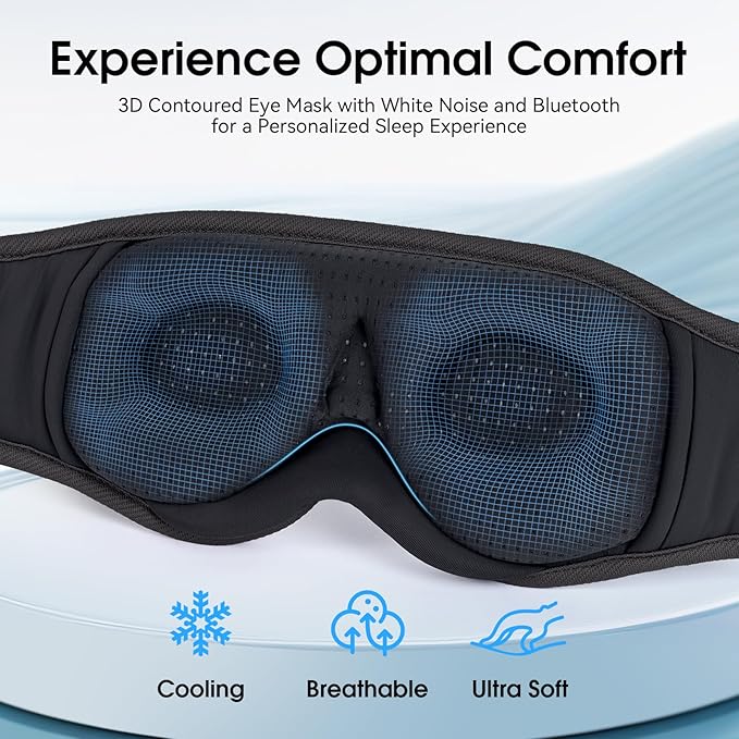 MUSICOZY White Noise Sleep Mask Headphones with 16 Soothing Sounds, Bluetooth Sleep Mask 3D Wireless Music Sleeping Headphones for Side Sleeper - Bloomnest