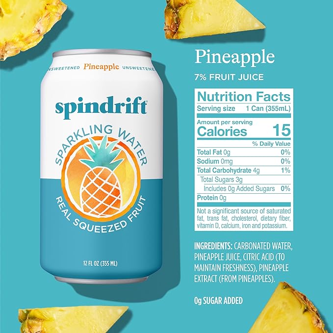 Spindrift Pineapple Sparkling Water Can 12 Ounce (Pack of 24) - Bloomnest